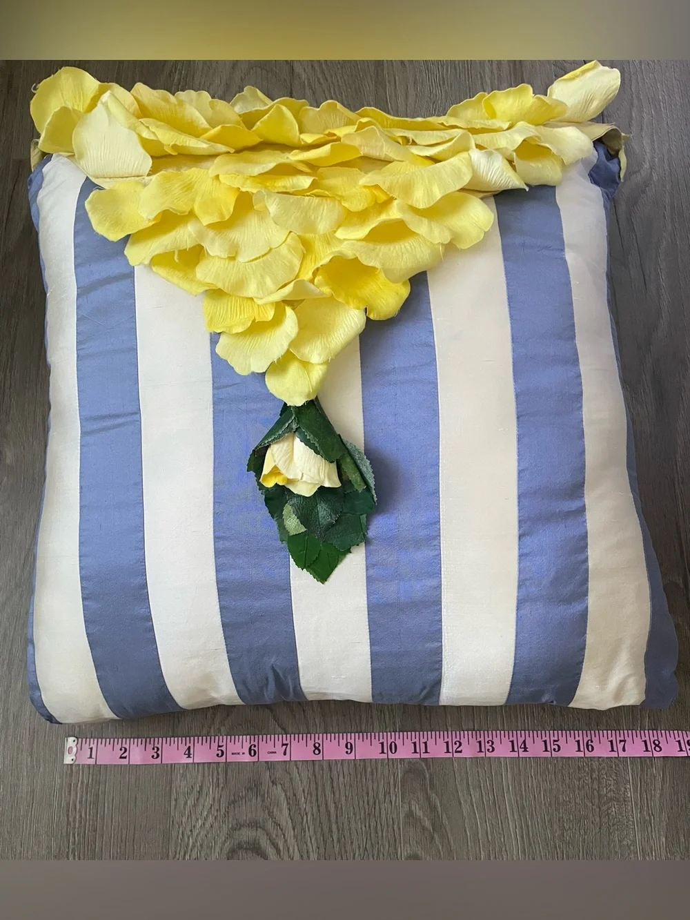 Decorative Accent Pillow Petals Flower Applique 18 x 18 Striped Silk Cottagecore